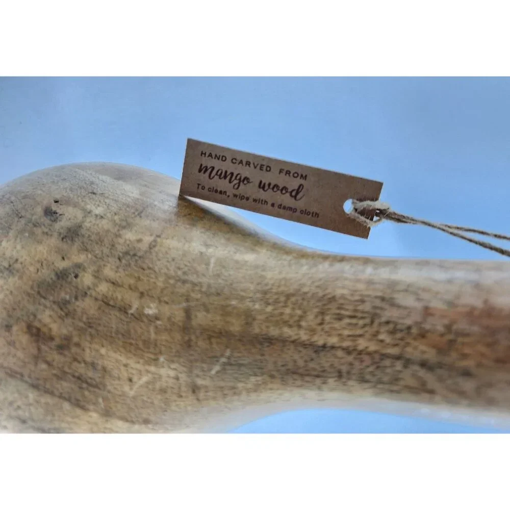 NEW Hand Carved Mango Wood‎ Decorative Pear With Metal Stem & Leaf MCM Design